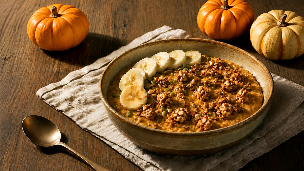 HAFERVOLL Pumpking-Spice-Porride mit Haferflocken und Flapjack-Riegel